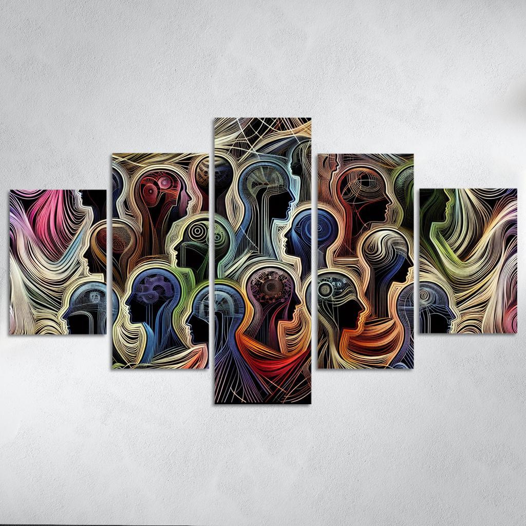 Threads of Resilience Art on Mental Health Awareness 5 Piece HD Canvas Wall Art-Original Frame