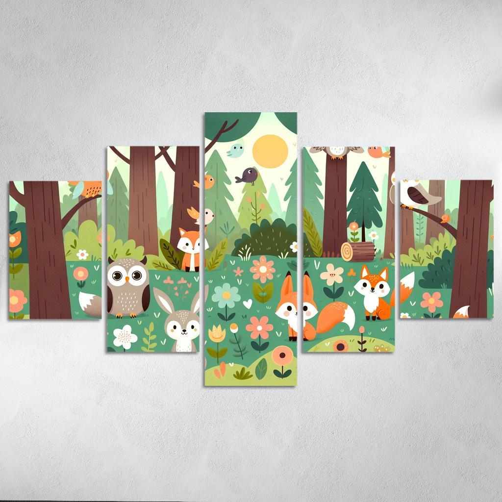 Magical Forest Creatures 5 Piece HD Canvas Wall Art-Original Frame