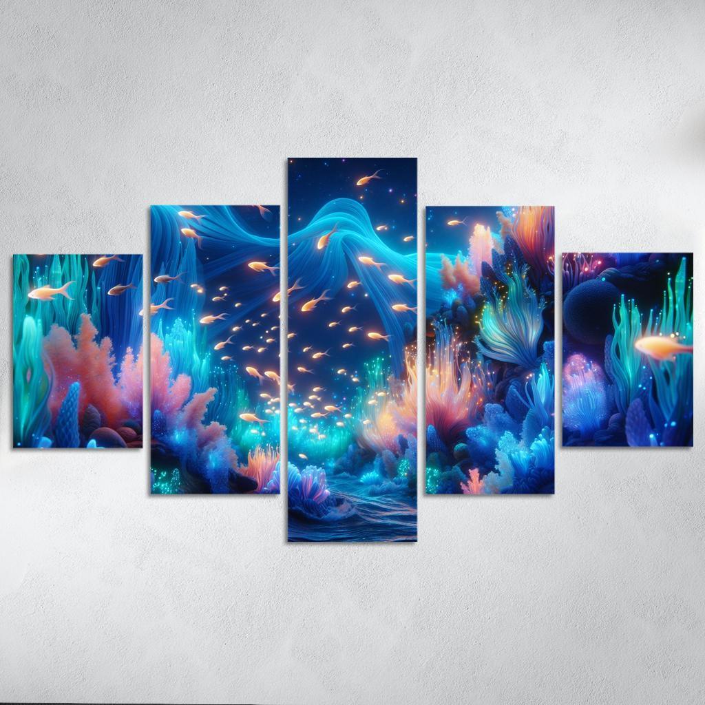 The Luminescent Depths 5 Piece HD Canvas Wall Art-Original Frame
