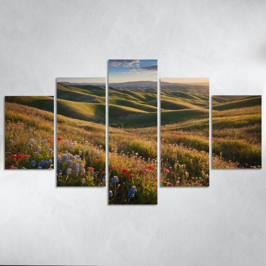 The Colorful Embrace Of Flowering Hillsides Multi-panel Paintings