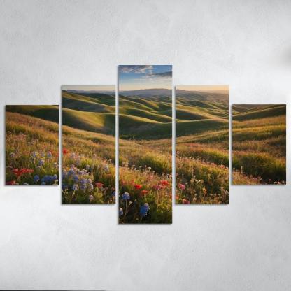 The Colorful Embrace Of Flowering Hillsides Multi-panel Paintings