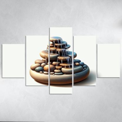 Cascading Waterfall Table Fountain 5 Piece HD Canvas Wall Art-Original Frame
