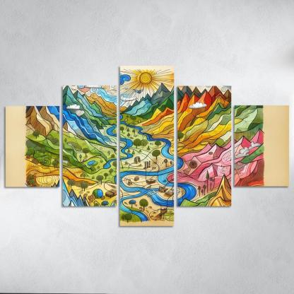 Emotional Cartography of the Heart 5 Piece HD Canvas Wall Art-Original Frame