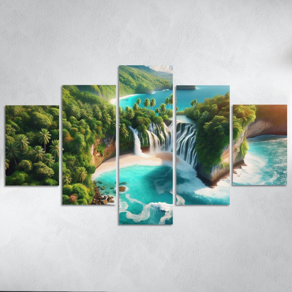 Cascading Waterfall Beach Custom Paintings Frame