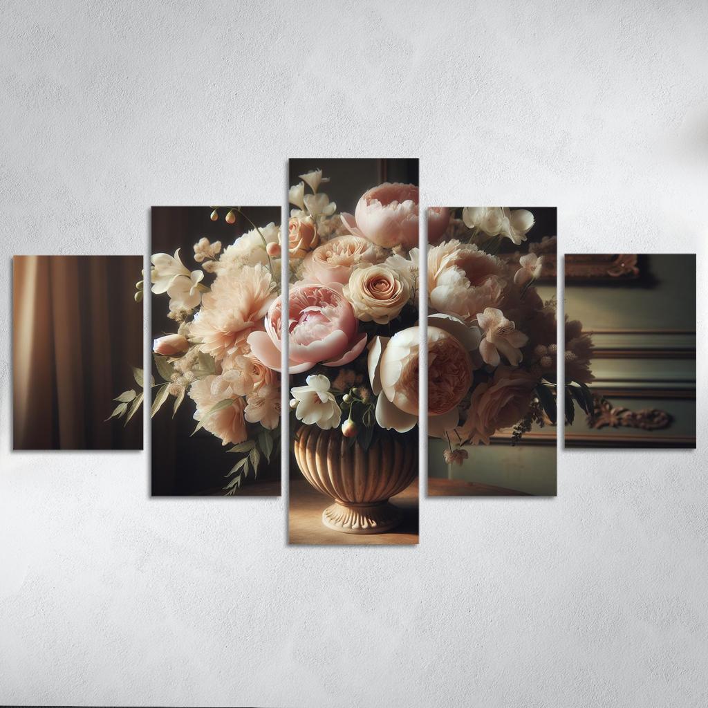 Victorian Romance A Nostalgic Floral Display 5 Piece HD Canvas Wall Art-Original Frame