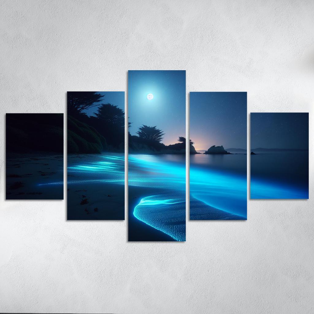 Moonlit Shores Nighttime Adventure Canvas Paintings Frame