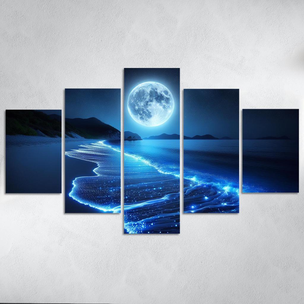 Moonlit Shores Nighttime Beach Adventure Custom Paintings Frame