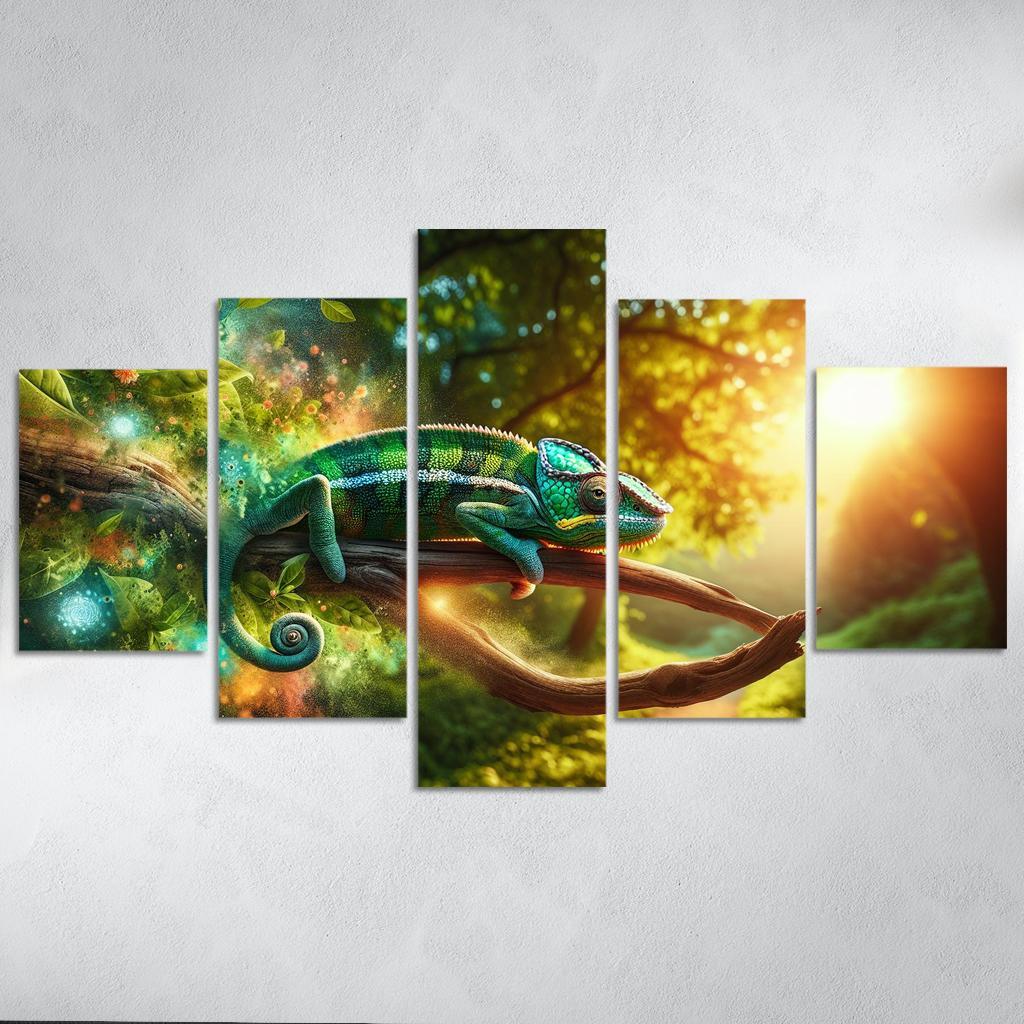 Chameleons Masters of Color and Camouflage 5 Piece HD Canvas Wall Art-Original Frame