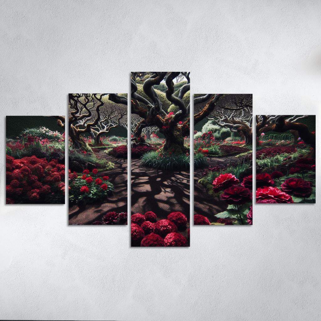 Eclipsed Garden Nature's Gothic Rebirth 5 Piece HD Canvas Wall Art-Original Frame