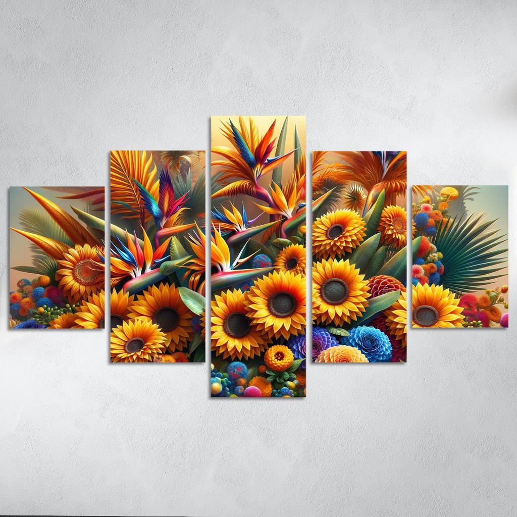 Festival of Colors A Celebration of Floral Diversity 5 Piece HD Canvas Wall Art-Original Frame