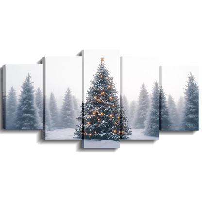 Christmas Wall Art 5 Piece Christmas Tree Winter Wonderland Picture Canvas Print