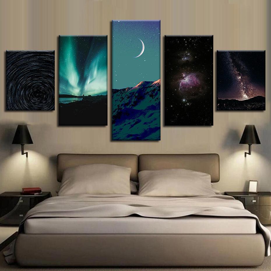 Milky Way Galaxy 5 Piece HD Multi Panel Canvas Wall Art Frame-Original Frame