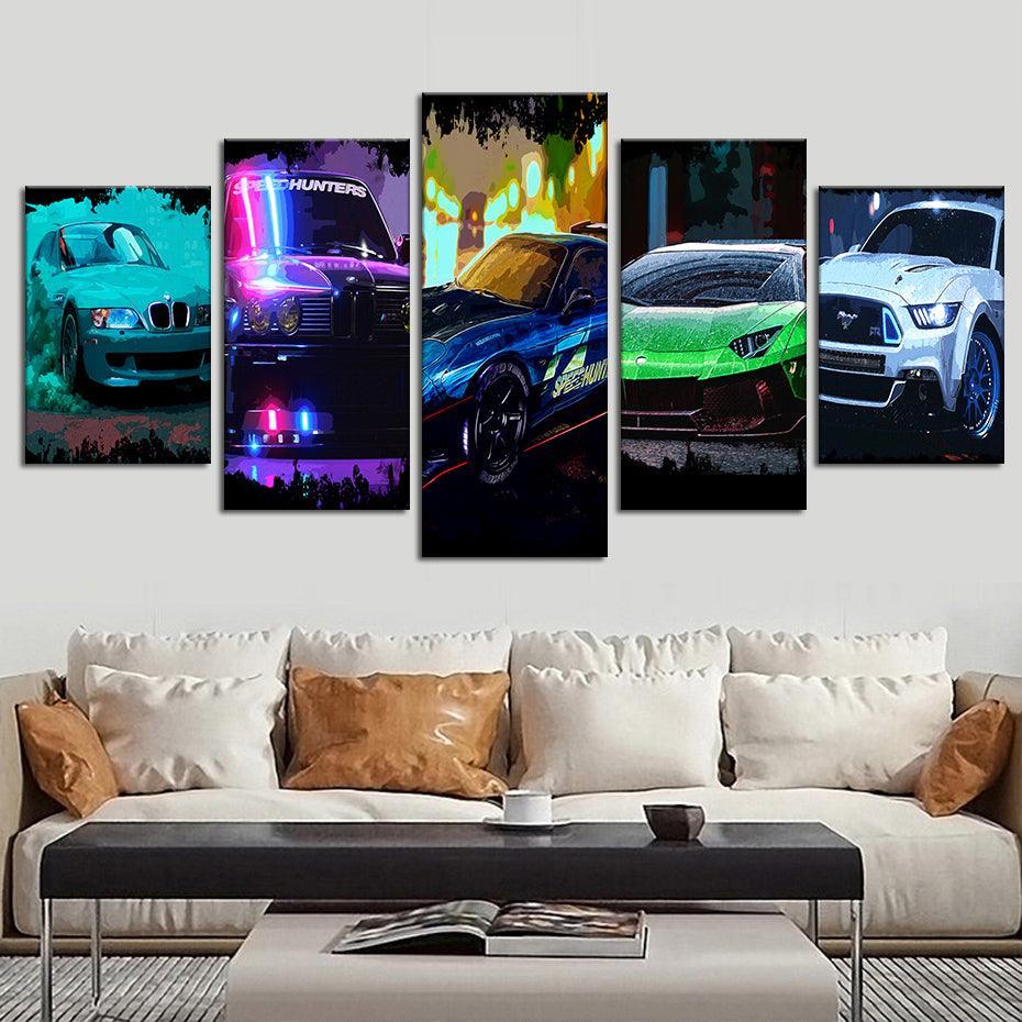 Car Game 5 Piece HD Multi Panel Canvas Wall Art Frame-Original Frame