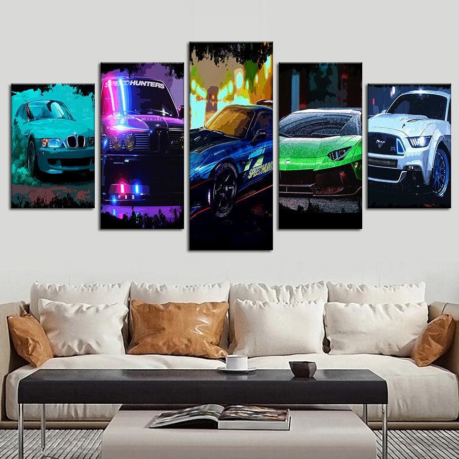 Car Game 5 Piece HD Multi Panel Canvas Wall Art Frame-Original Frame