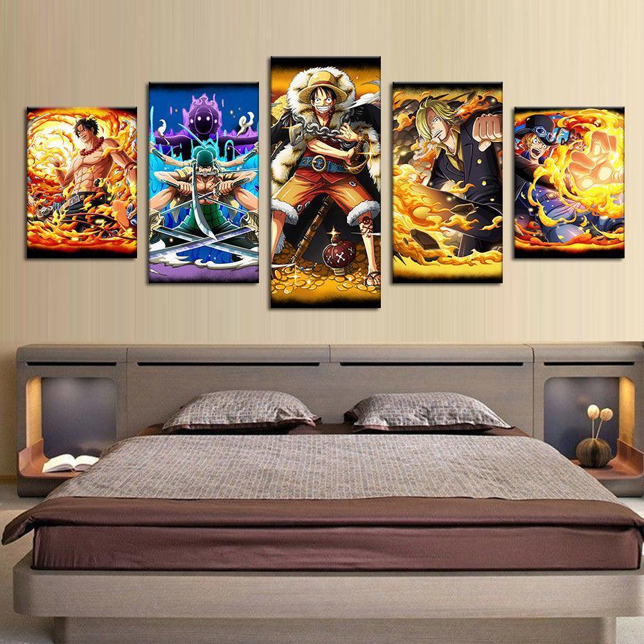 One Piece Manga 5 Piece HD Multi Panel Canvas Wall Art Frame-Original Frame