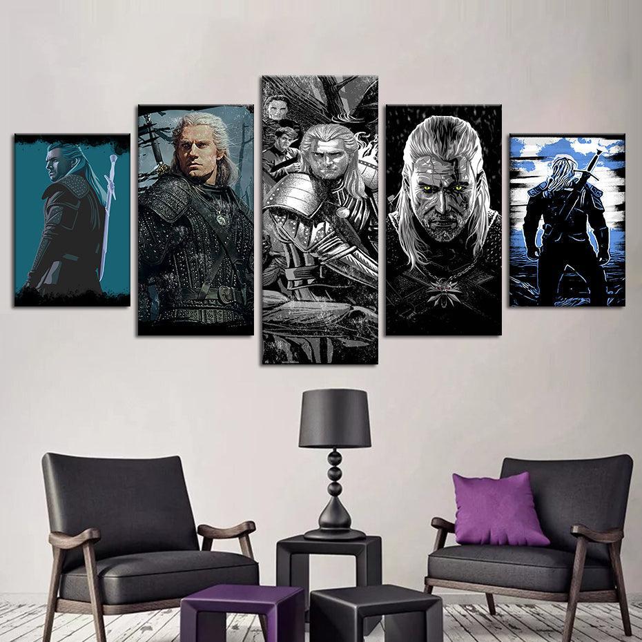 The Witcher 5 Piece HD Multi Panel Canvas Wall Art Frame-Original Frame