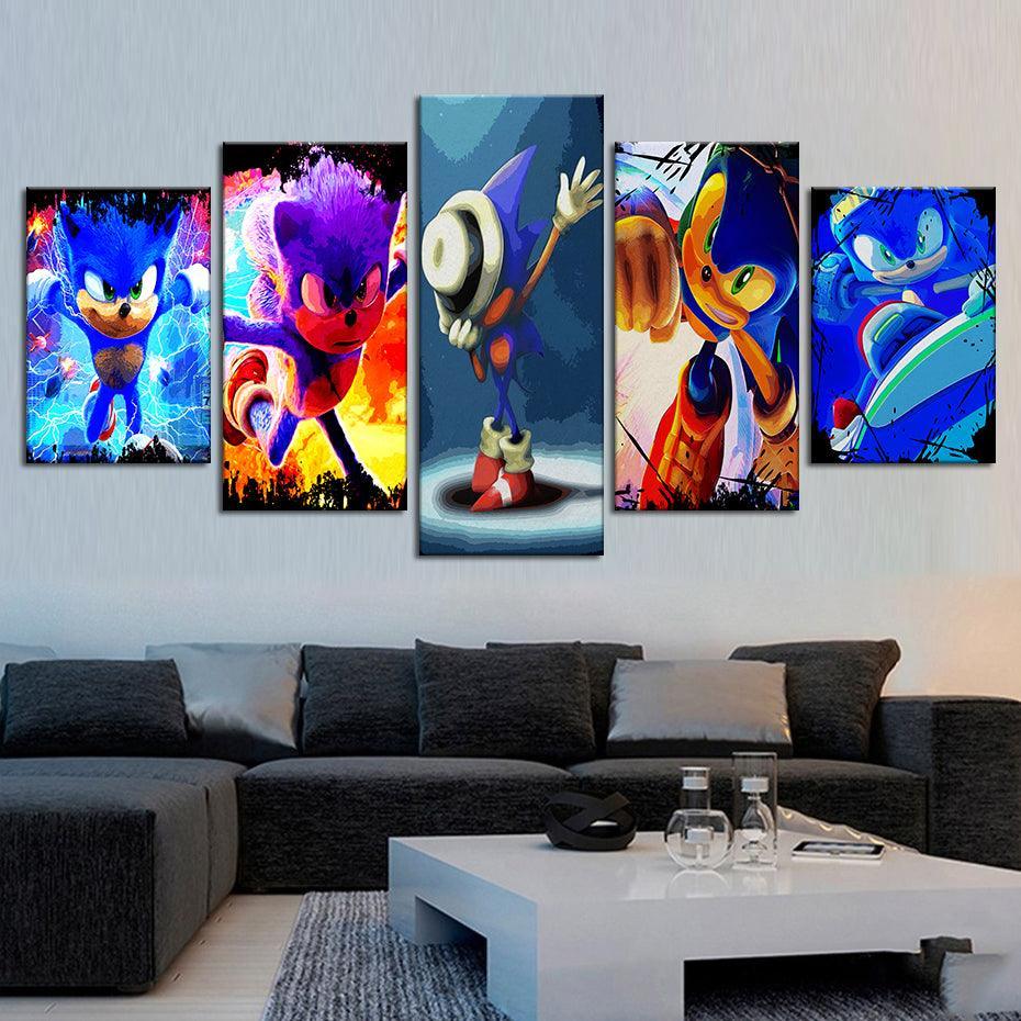 Sonic Hedgehog 5 Piece HD Multi Panel Canvas Wall Art Frame-Original Frame
