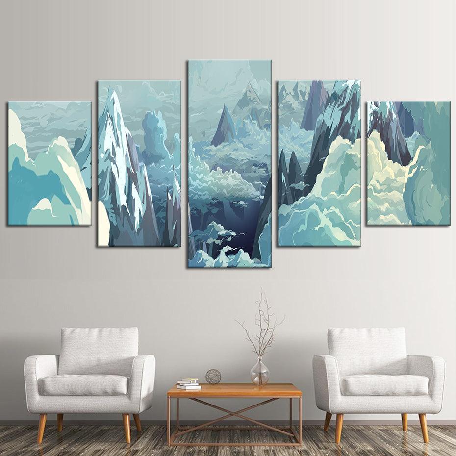Icy Mountains 5 Piece HD Multi Panel Canvas Wall Art Frame-Original Frame