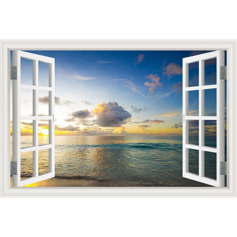 Blue Sky And Beach 3D Window Canvas Wall Art-Original Frame