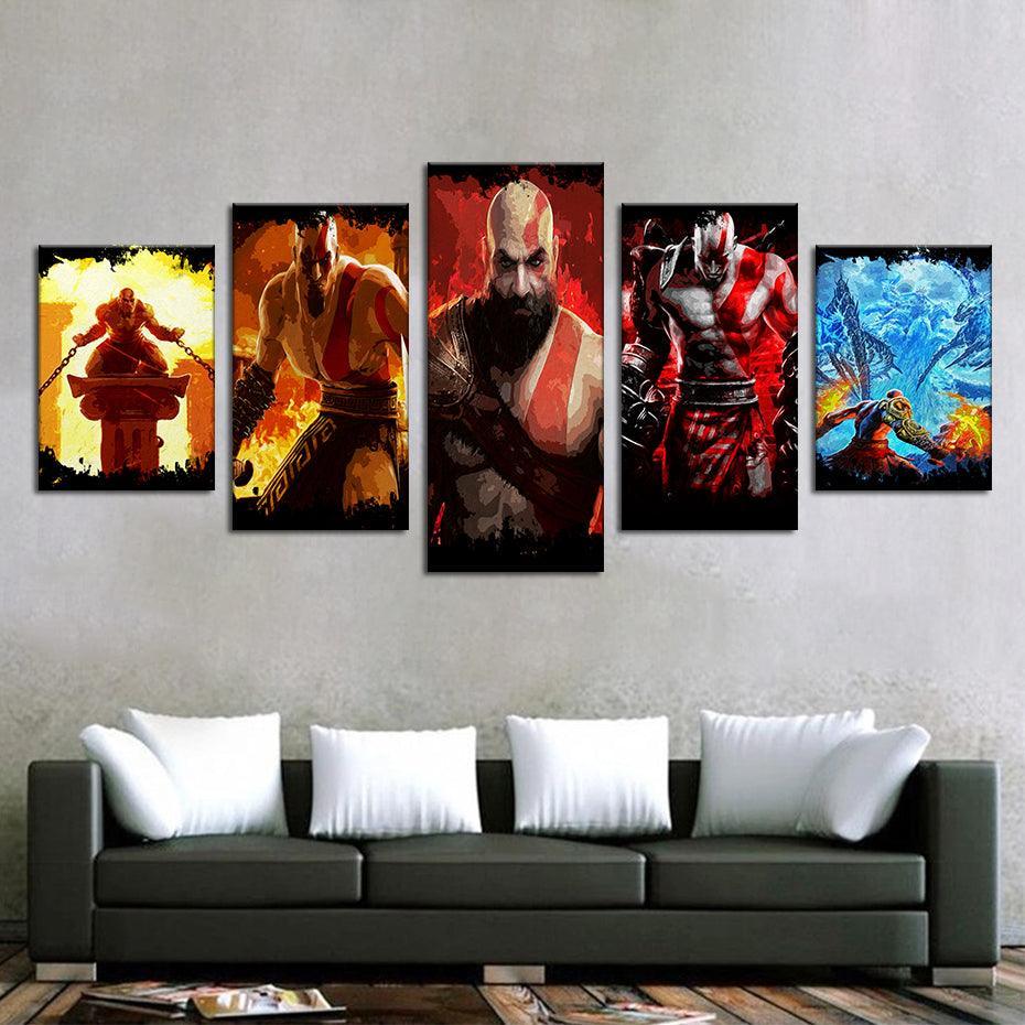 God Of Wars 5 Piece HD Multi Panel Canvas Wall Art Frame-Original Frame