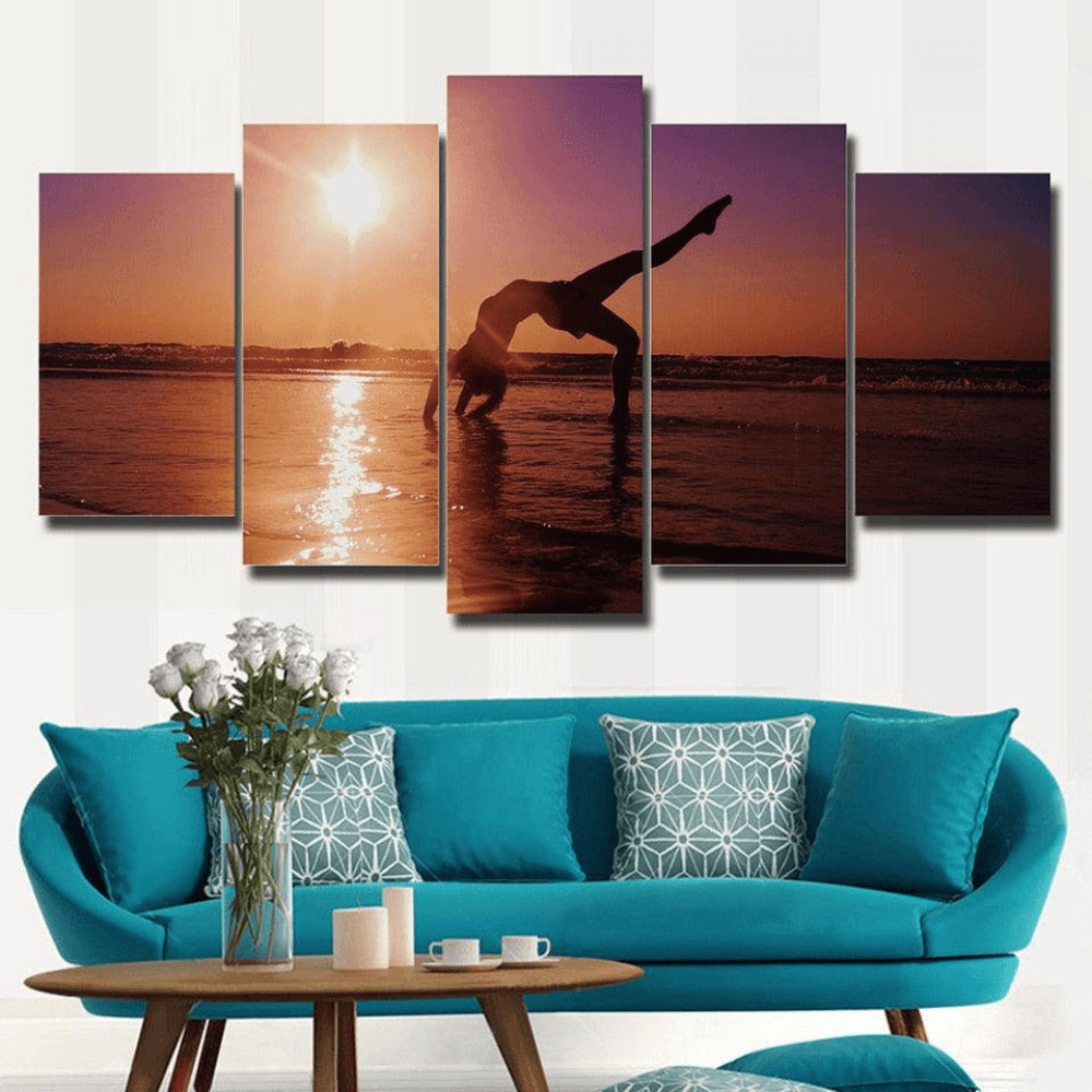Women Doing Yoga 5 Piece HD Multi Panel Canvas Wall Art Frame-Original Frame