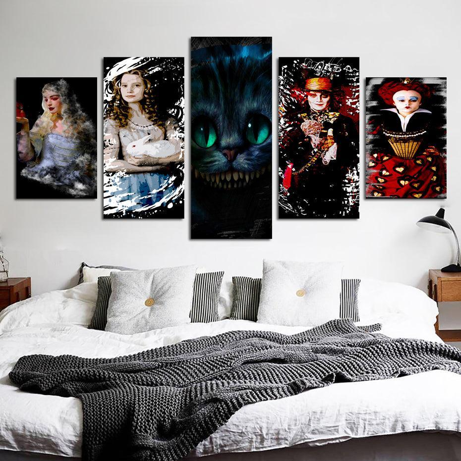 Alice In Wonderland 5 Piece HD Multi Panel Canvas Wall Art Frame-Original Frame