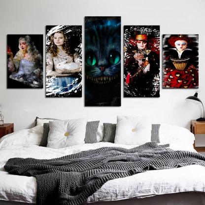 Alice In Wonderland 5 Piece HD Multi Panel Canvas Wall Art Frame-Original Frame
