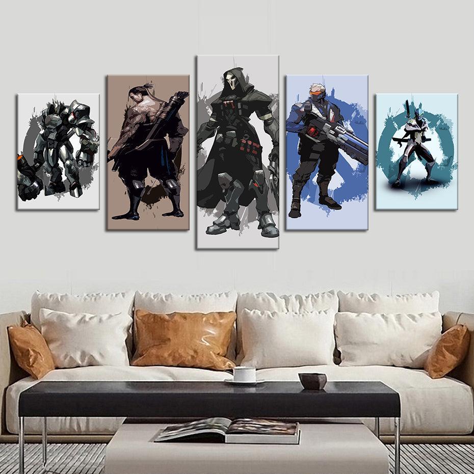 Overwatch Game 5 Piece HD Multi Panel Canvas Wall Art Frame-Original Frame