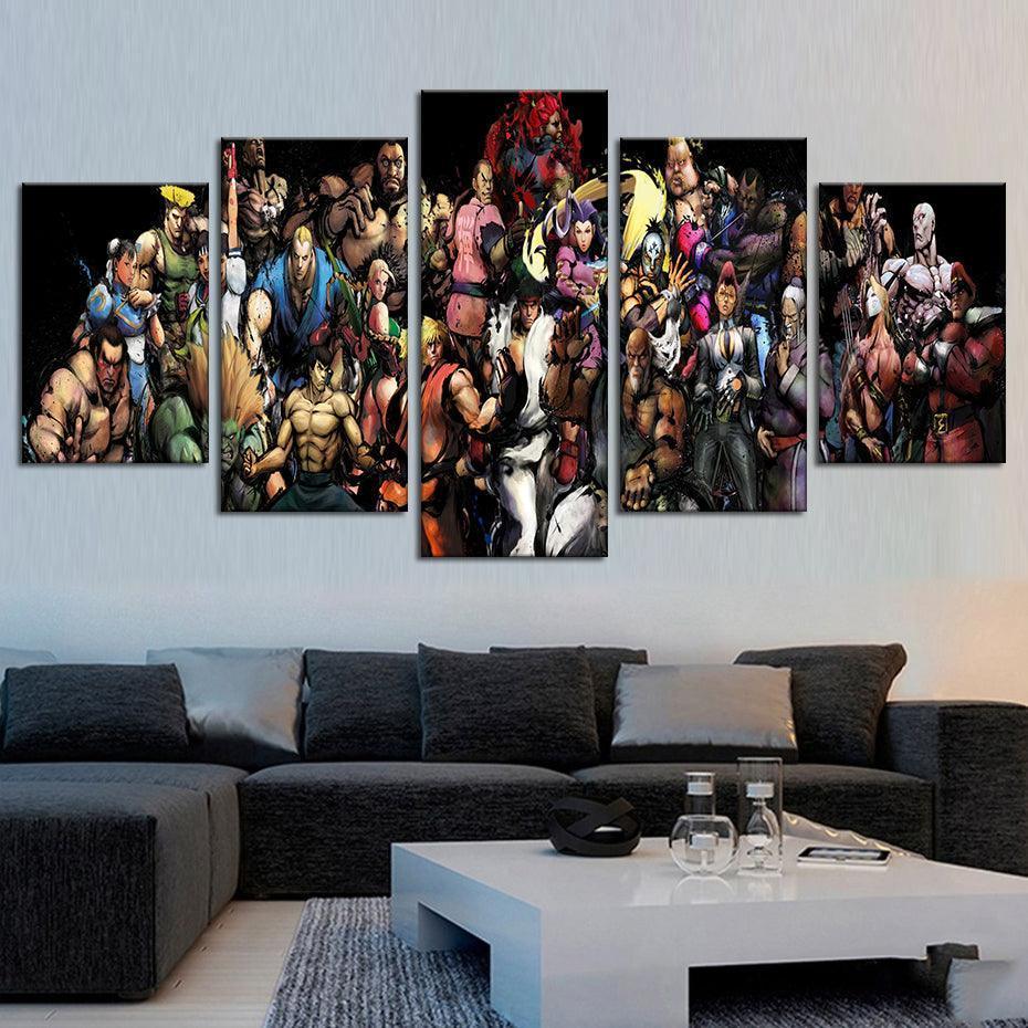 Street Fighters 5 Piece HD Multi Panel Canvas Wall Art Frame-Original Frame