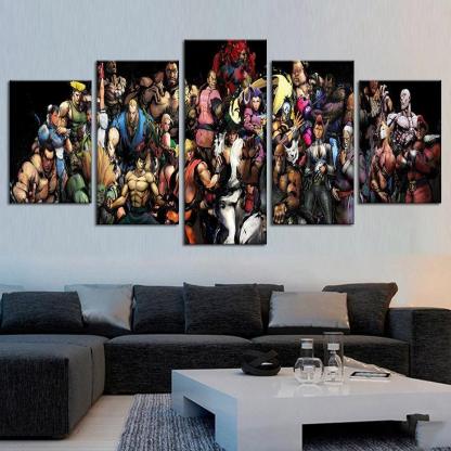 Street Fighters 5 Piece HD Multi Panel Canvas Wall Art Frame-Original Frame