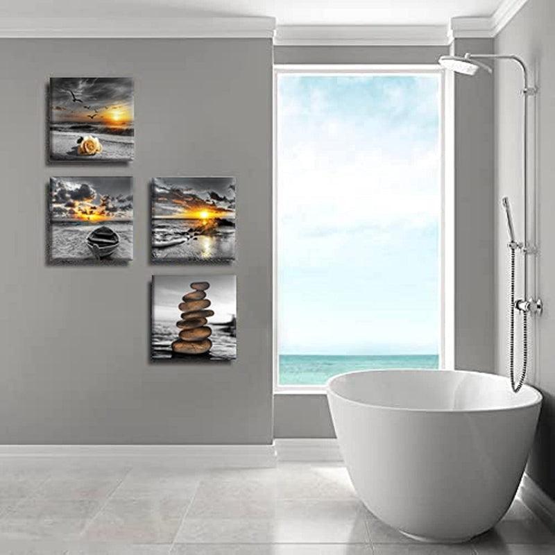 4 Piece Coastal Seaside Canvas Art Set-Original Frame