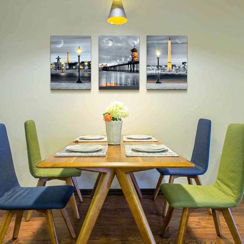 Farmhouse Canvas Wall Art Aurora Scenery Painting Set Of Three-Original Frame