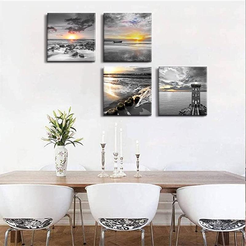 4 Piece Coastal Seaside Canvas Art Set-Original Frame