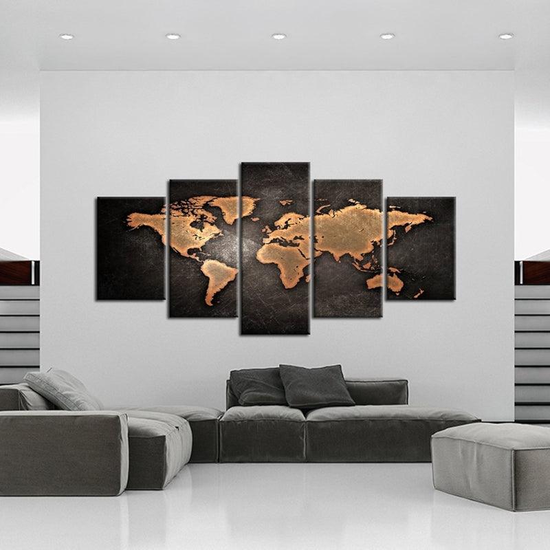 5 Pieces Retro World Map Poster Framed Canvas Art Set-Original Frame