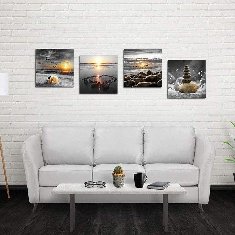 4 Piece Coastal Seaside Canvas Art Set-Original Frame