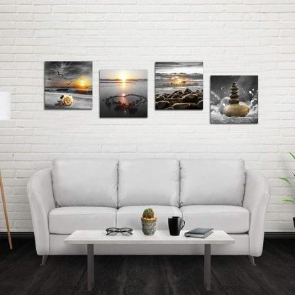 4 Piece Coastal Seaside Canvas Art Set-Original Frame