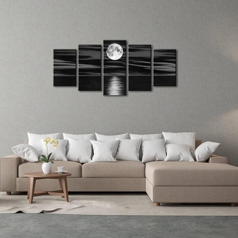 Sea White Full Moon Canvas Print Wall Art Set-Original Frame