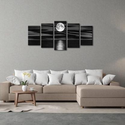 Sea White Full Moon Canvas Print Wall Art Set-Original Frame