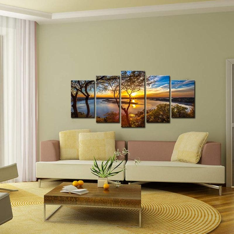 Sunset Over Lake Travis Canvas Wall Art-Original Frame
