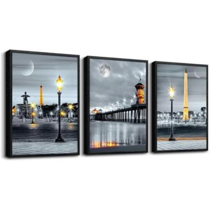 Farmhouse Canvas Wall Art Aurora Scenery Painting Set Of Three-Original Frame