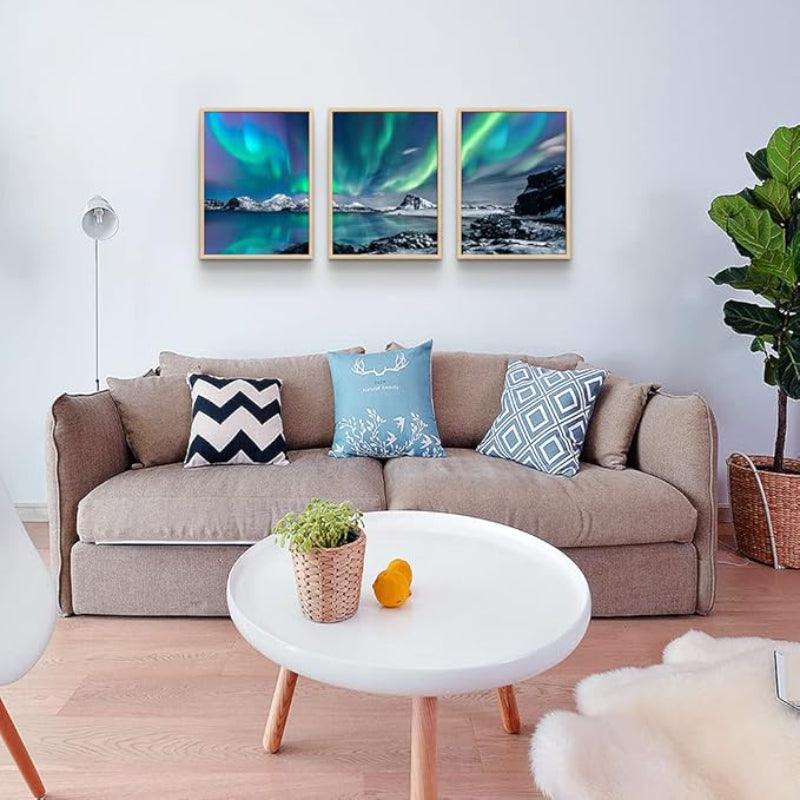 Farmhouse Canvas Wall Art Aurora Scenery Painting Set Of Three-Original Frame