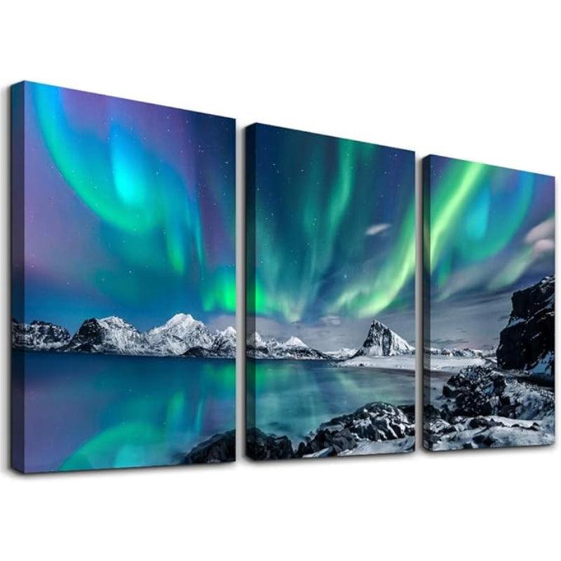 Farmhouse Canvas Wall Art Aurora Scenery Painting Set Of Three-Original Frame