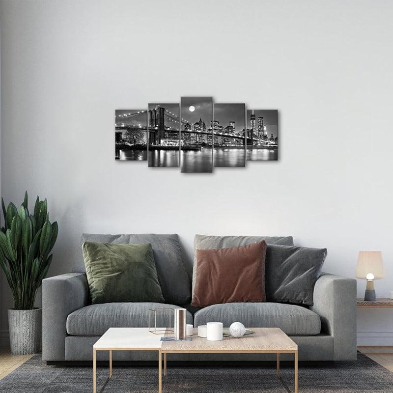 Brooklyn Bridge Full Moon Canvas Wall Art Set-Original Frame