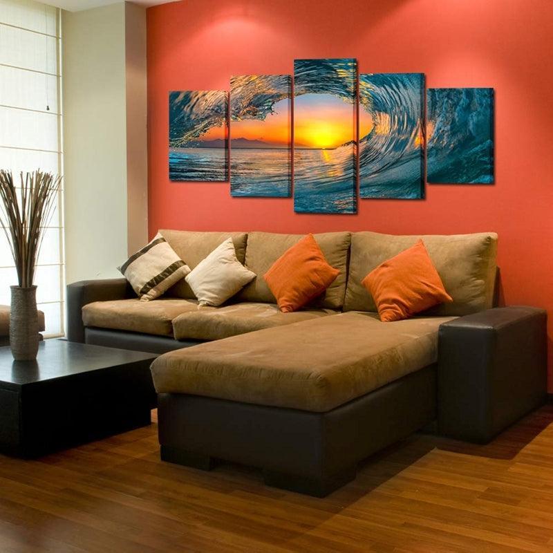 5 Piece Ocean Wave Canvas Wall Art Set-Original Frame