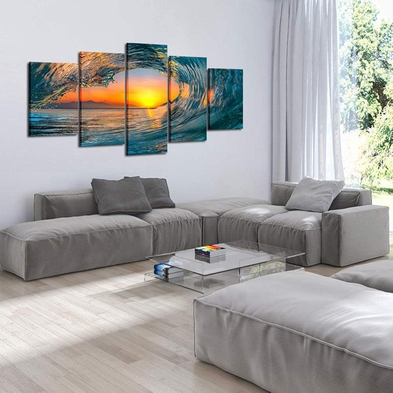 5 Piece Ocean Wave Canvas Wall Art Set-Original Frame