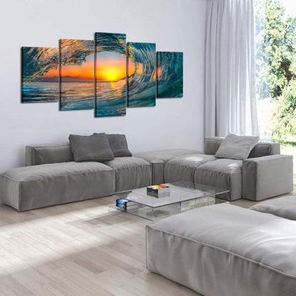 5 Piece Ocean Wave Canvas Wall Art Set-Original Frame