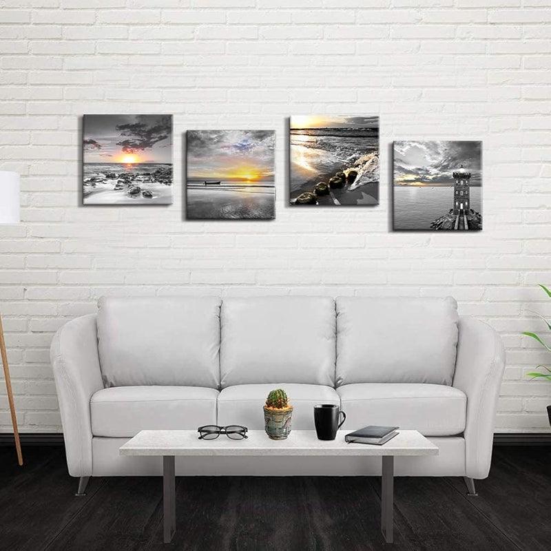 4 Piece Coastal Seaside Canvas Art Set-Original Frame