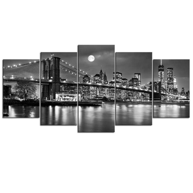 Brooklyn Bridge Full Moon Canvas Wall Art Set-Original Frame