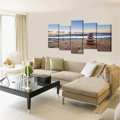 5 Piece Tranquil Beach Canvas Wall Art-Original Frame