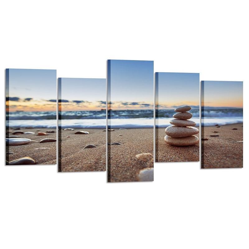 5 Piece Tranquil Beach Canvas Wall Art-Original Frame